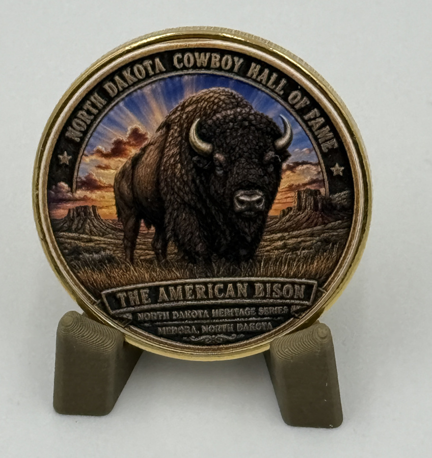 American bison coin on its display stand