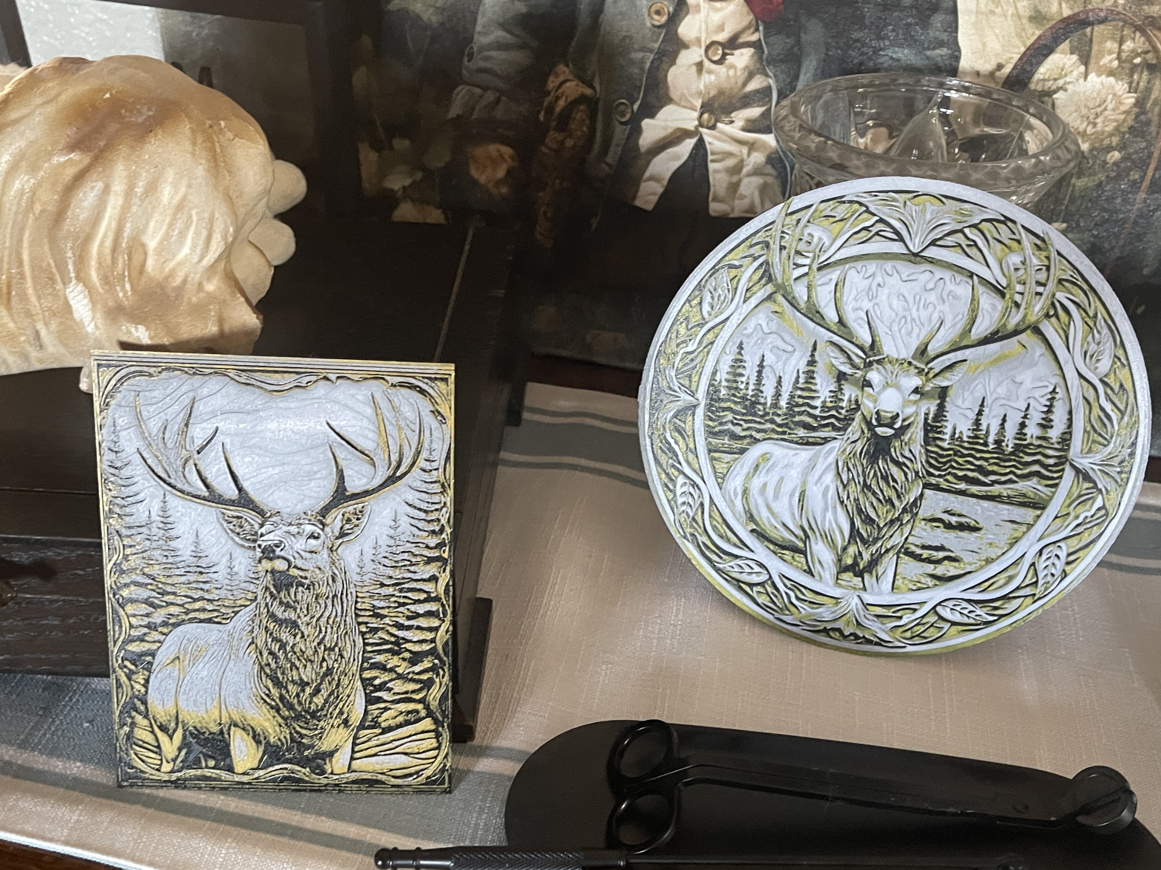Finished 3D printed HueForge deer artwork