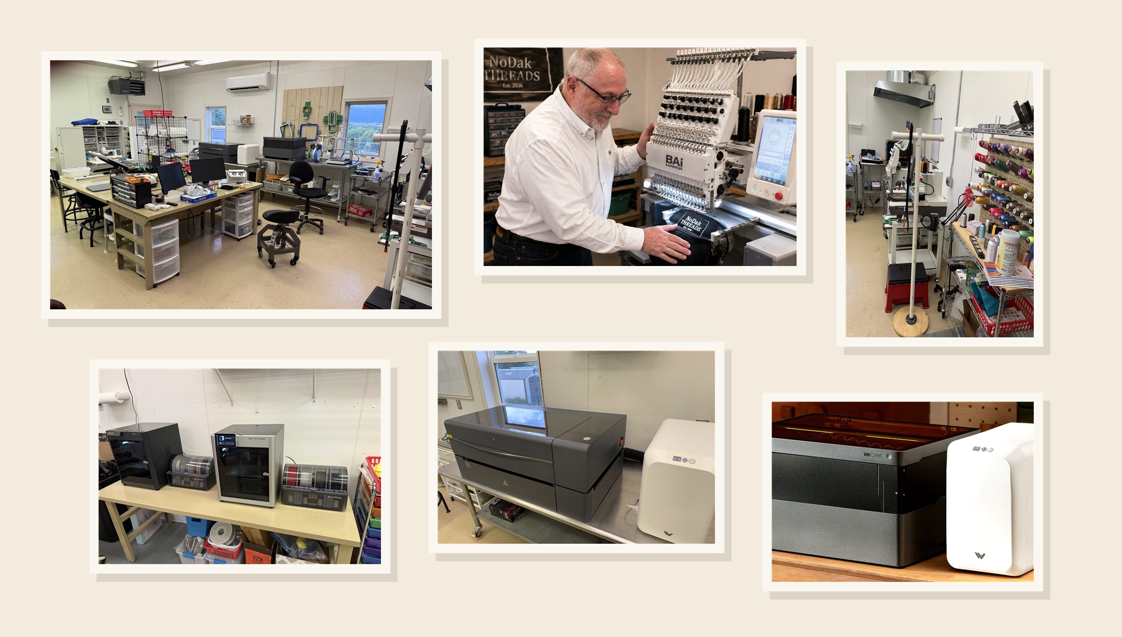 Equipment and hands-on production inside the NoDak Threads and WW Custom Works shop